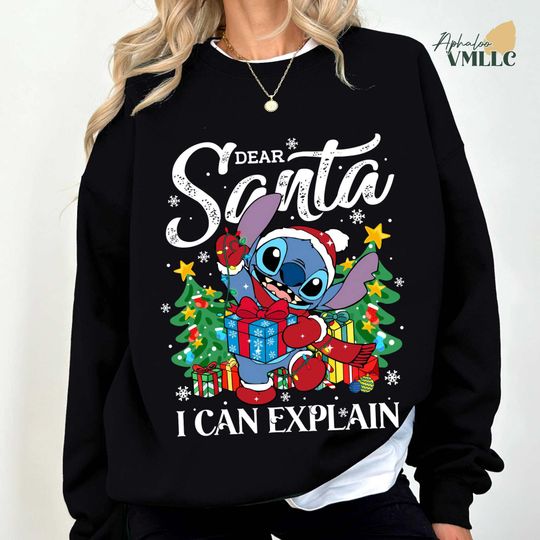Discover Stitch Christmas Dear Santa I Can Explain, Funny Stitchmas Sweatshirt, Christmas Stitch Santa Sweatshirt, Disneyland Christmas Party 2025
