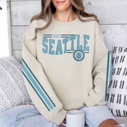 Discover Seattle Hockey Vintage Crewneck Sweatshirt, Retro Kraken Hockey Team Sweatshirt, Unisex Sleeve Print Distressed Hockey Shirt, Hockey Fan