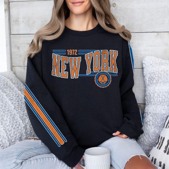 Discover New York Hockey Vintage Crewneck Sweatshirt, Retro Islander Hockey Team Sweatshirt, Unisex Sleeve Print Distressed Hockey Shirt, Hockey Fan