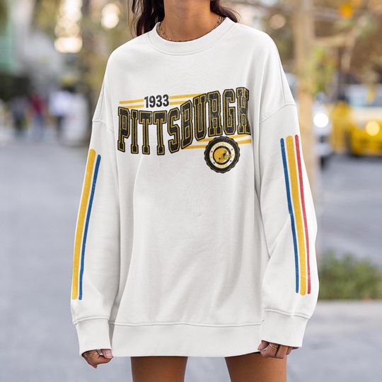 Discover Pittsburgh Football Retro Crewneck Sweatshirt, Steeler Retro Stripe Sleeve Sweatshirt, Pitt Unisex Shirt, Game Day Shirt, Steeler Fan Gift