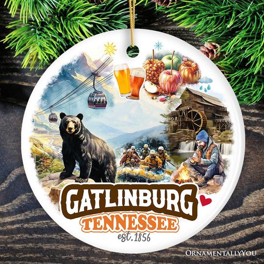 Discover Classic Gatlinburg Tennessee Ceramic Ornament, Vintage Souvenir and Pigeon Forge Christmas Decor Gift