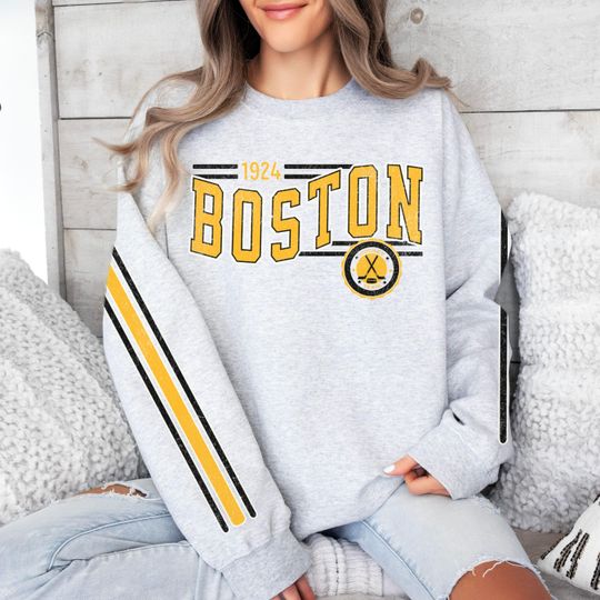 Discover Boston Hockey Vintage Crewneck Sweatshirt, Bruin Duck Hockey Team Sweatshirt, Unisex Sleeve Print Distressed Hockey Shirt, Hockey Fan Gift