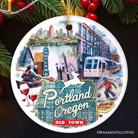 Discover Artistic Portland City Ceramic Art Ornament, Oregon Souvenir and Christmas Gift