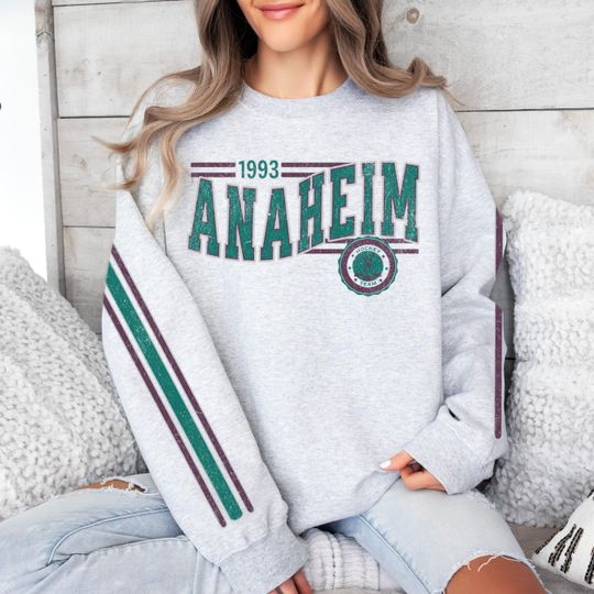 Discover Anaheim Hockey Vintage Crewneck Sweatshirt, Retro Duck Hockey Team Sweatshirt, Unisex Sleeve Print Distressed Hockey Shirt, Hockey Fan Gift