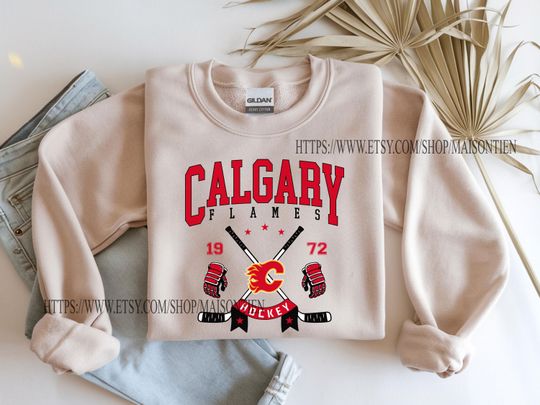 Discover Calgary Flames Sweatshirt Crewneck, Vintage Flames shirt, Calgary Hockey Fan shirt, Hockey Tee, Flames Sweatshirt