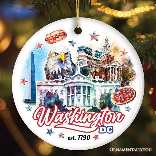 Artistic Washington DC Ceramic Ornament, Landmarks of the Nations Capital