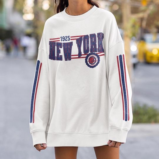 Discover New York Football Retro Crewneck Sweatshirt, Giant Retro Stripe Sleeve Sweatshirt, NY Giant Unisex Shirt, Game Day Shirt, New York Fan Gift