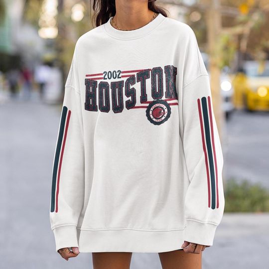 Discover Houston Football Retro Crewneck Sweatshirt, Texan Retro Stripe Sleeve Sweatshirt, Houston Unisex Shirt, Game Day Shirt, Texan Fan Gift