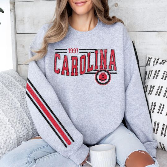 Carolina Hockey Vintage Crewneck Sweatshirt, Retro Hurricane Hockey Team Sweatshirt, Unisex Sleeve Print Distressed Shirt, Hockey Fan Gift