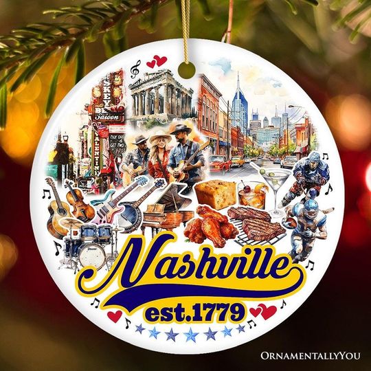 Discover Rockin Nashville City Ceramic Art Ornament, Vintage Tennessee Souvenir and Christmas Decor