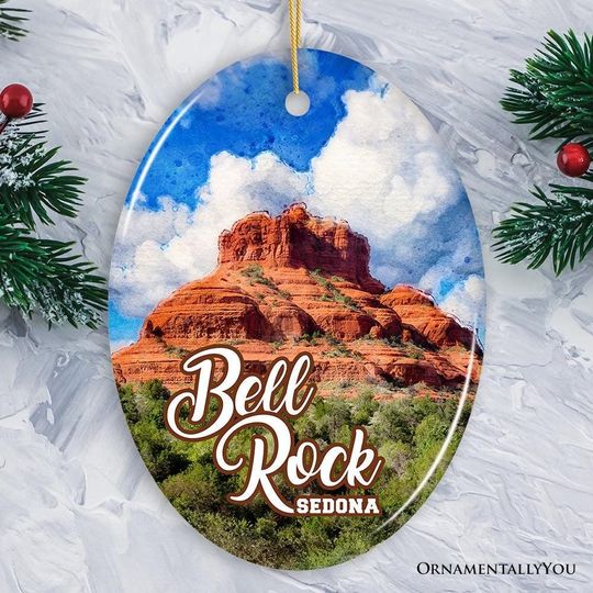 Bell Rock Sedona Ceramic Ornament, Arizonna Landmark Souvenir Christmas Decoration for Hikers