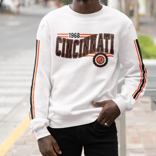 Cincinnati Football Retro Crewneck Sweatshirt, Bengal Retro Stripe Sleeve Shirt, Cincinnati Unisex Shirt, Game Day Shirt, Bengal Fan Gift