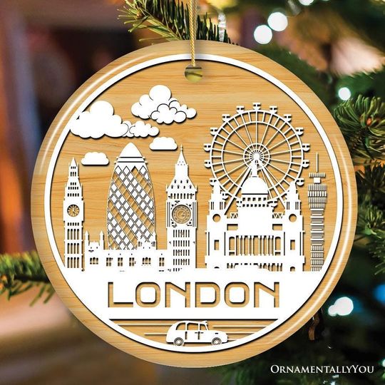 Discover London City Unique Paper Art Themed Ceramic Christmas Ornament