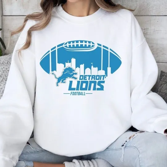 Detroit Lions Football White Crewneck Sweatshirt Michigan Shirt S-XL