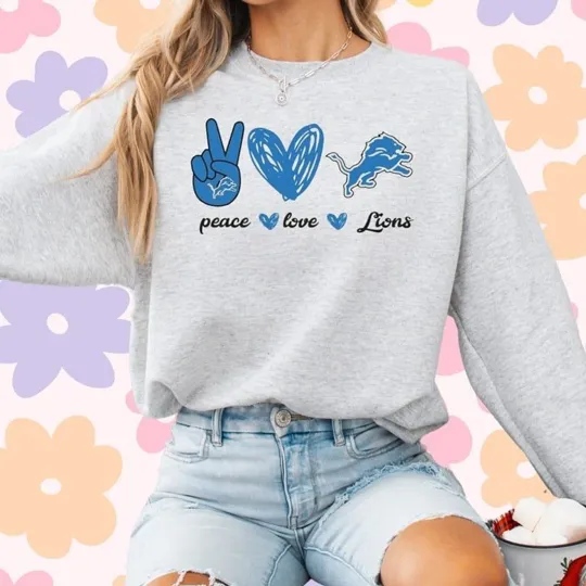 Discover Detroit Lions Gray Football Sweatshirt, Peace Love Lion