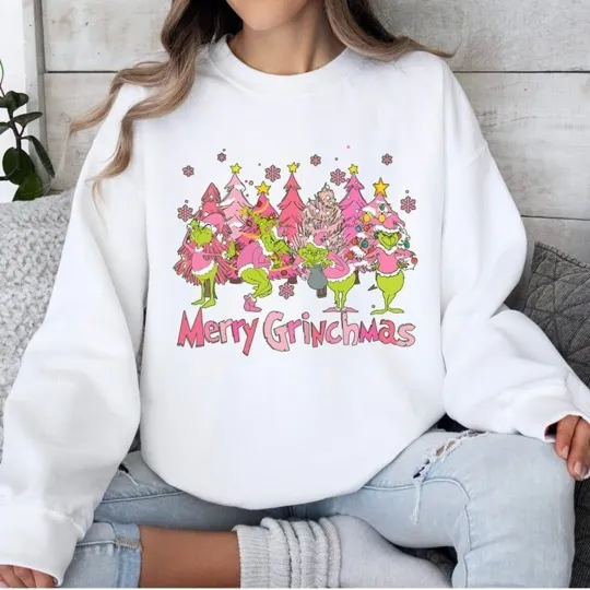 Merry Grin Christmas Crewneck Sweatshirt with Character Tree Cindy Lou