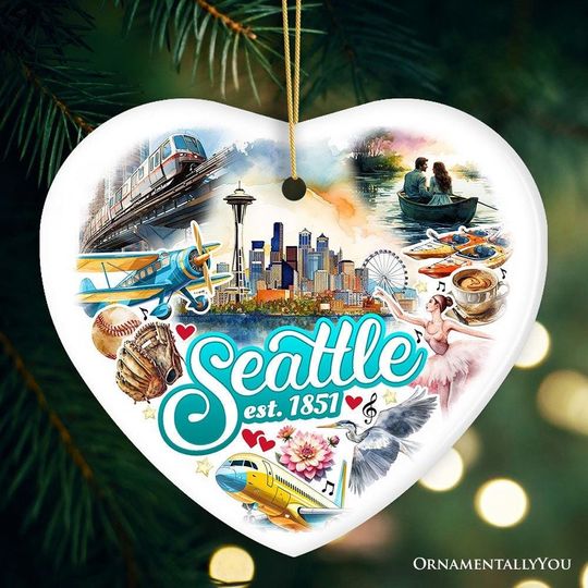 Discover Unique Seattle Watercolor Ceramic Ornament, Washington State Souvenir and Christmas Decor