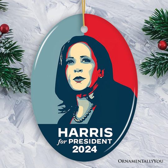 Discover Harris for President 2024 Vintage Pop Art Ornament, Election Christmas Gift