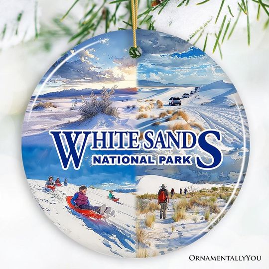 Discover Illustrated Scenery White Sands National Park Ceramic Ornament, New Mexico Travel Souvenir and Christmas Gift