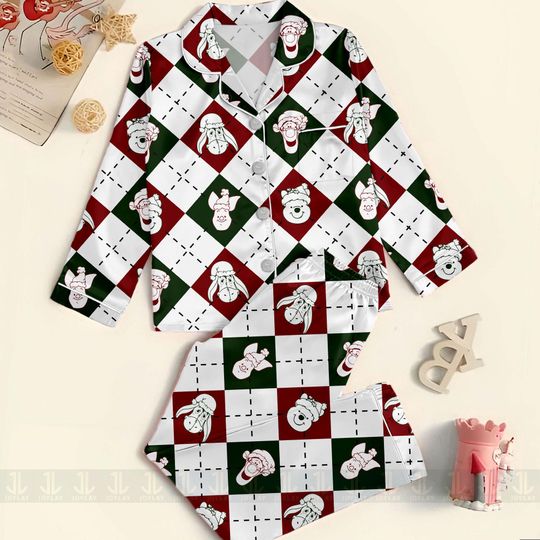 Discover Pooh & Friends Christmas Unisex Satin Pajamas Set, Disneyland Pajamas, Long Sleeve And Short Styles