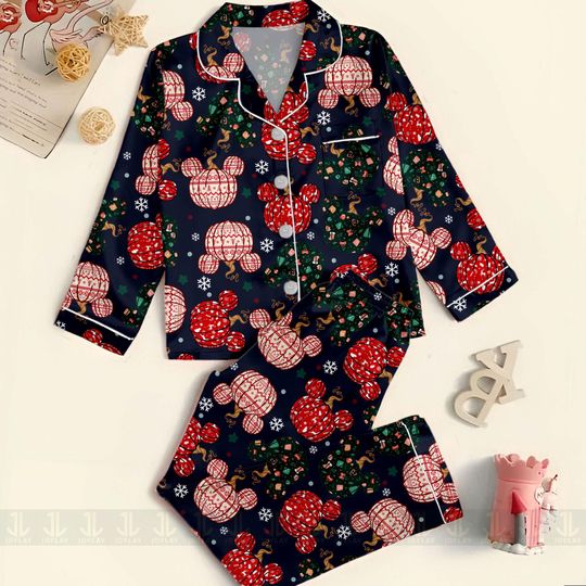 Discover Mickey Pumpkin Christmas Unisex Satin Pajamas Set, Disneyland Pajamas, Long Sleeve And Short Styles