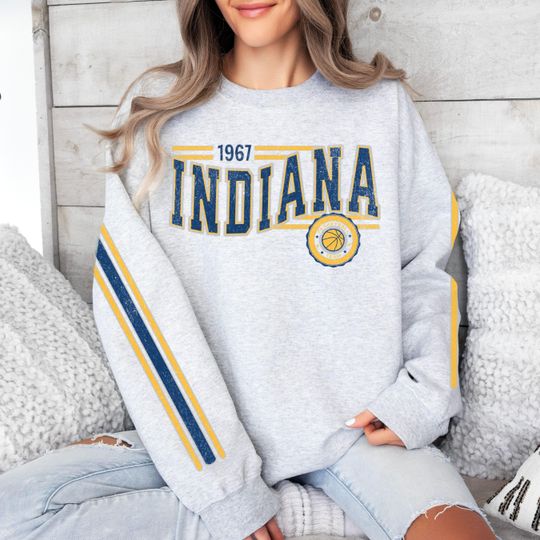 Discover Indiana Basketball Retro Unisex Sweatshirt, Pacer Basketball Fan Gift, Crewneck Vintage Style Jumper, Sport Fan Apparel, Basketball Fan Gift