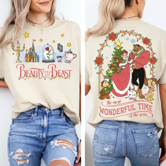 Discover 2 Sided Disney Beauty And The Beast Christmas T-Shirt Unisex Tee