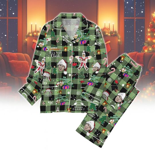 Clark Griswold Green Christmas Pajamas, Funny Holiday Pajamas Set, National Lampoon Sleepwear, Happiest Christmas Kid Pjs, Xmas Gift