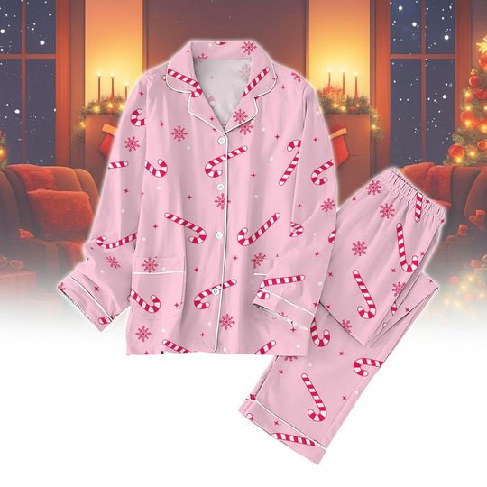 Discover Pink Candy Cane Christmas Pajamas, Cute Holiday Candy Pajama Set, Sweet Winter Sleepwear, Festive Loungewear Gift for Her, Gift For Her