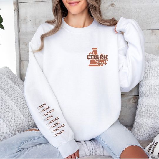 Cheerleading Coach Personalized Sweatshirt, Retro Cheer Pocket Print Crewneck, Custom Name Sleeve Shirt for Coach, Cheerleading Coach Gift