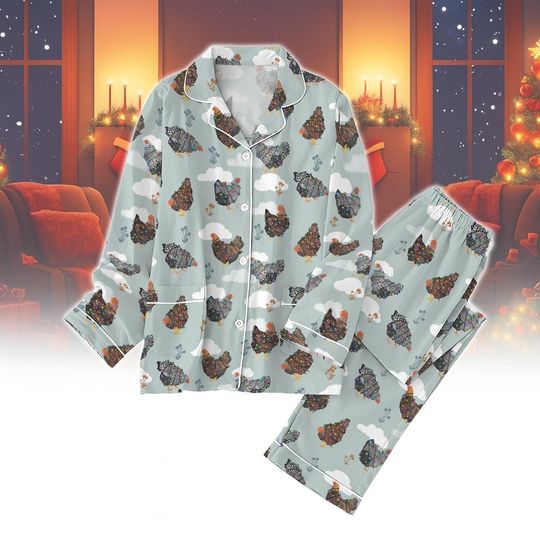 Discover Funny Chicken Christmas Pajamas, Farm Animal Holiday Pajamas Set, Country Winter Sleepwear, Cozy PJs, Cute Chicken Lover Gift