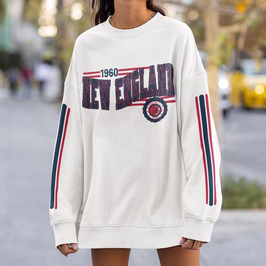 New England Football Retro Crewneck Sweatshirt, Patriot Retro Stripe Sleeve Sweatshirt, NE Unisex Shirt, Game Day Shirt, Patriot Fan Gift