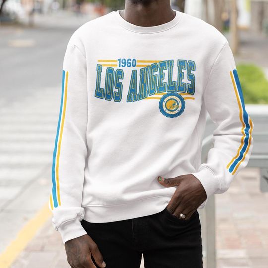 Los Angeles Football Retro Crewneck Sweatshirt, Charger Retro Stripe Sleeve Sweatshirt, LA Charger Unisex Shirt, Game Day Shirt, LA Fan Gift