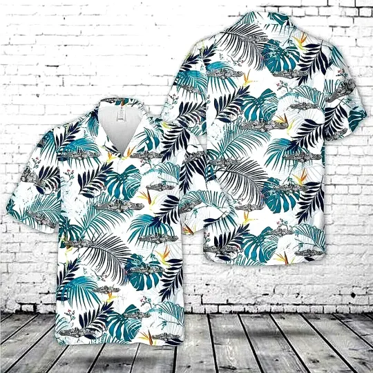 Discover US Navy Enlisted Submarine Dolphins ( Silver) Hawaiian Shirt
