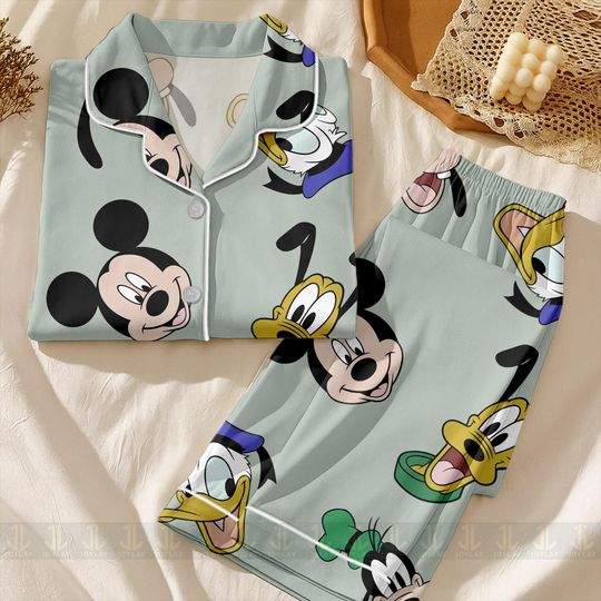 Discover Mickey Friends Pluto Goofy Donald Big Face Unisex Satin Pajamas Set, Spooky Season Pajamas