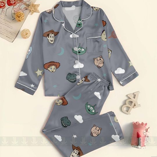 Toy Story Jessie Alien Buzz Lightyear Woody Pastel Unisex Satin Pajamas Set, Spooky Season Pajamas