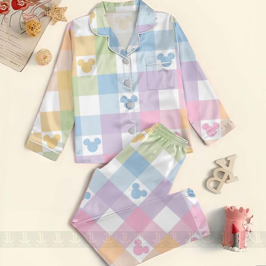 Discover Mickey Pastel Unisex Satin Pajamas Set, Spooky Season Pajamas