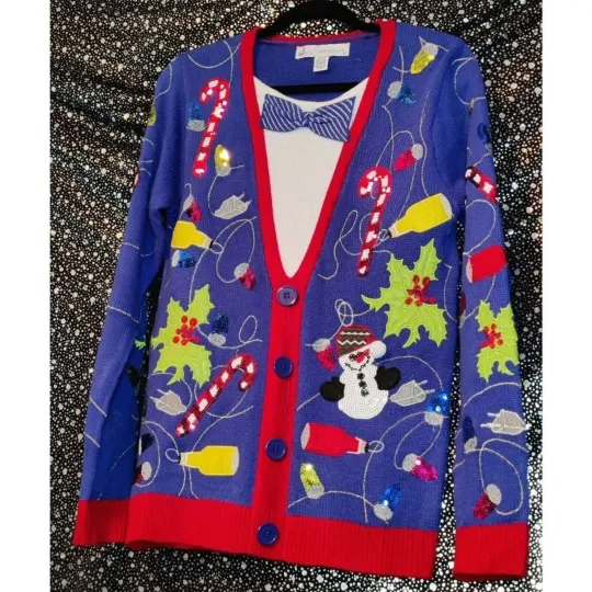 Jolly Sweaters Christmas Womens Ugly Sweater Button Up Long Sleeve Size S