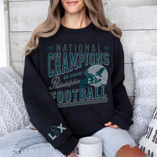 Discover Philadelphia National Champions Sweatshirt, Eagle Football Champs Crewneck, Vintage Championship Sleeve Print Shirt, Retro Football Shirt