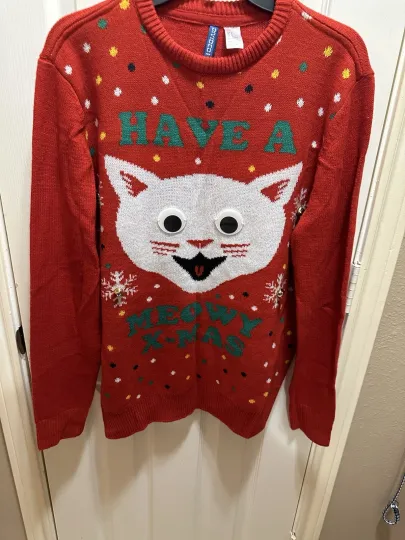 Discover H&M Women's Ugly Christmas Sweater Meowy Xmas Cat Bells Long Sleeve Partywear S