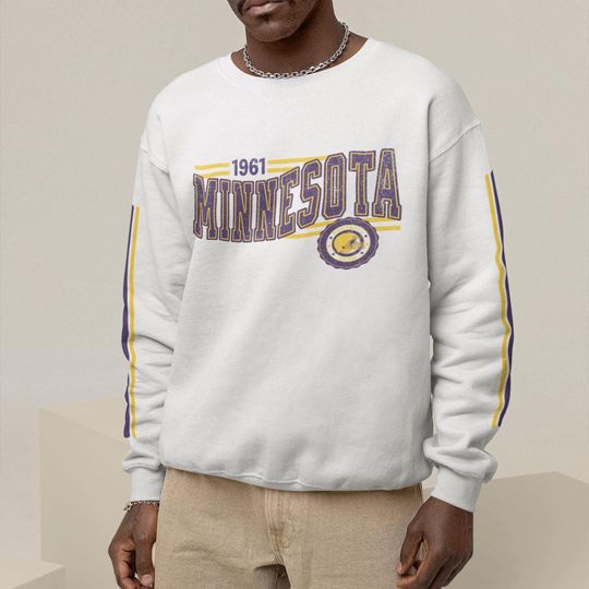 Discover Minnesota Football Retro Crewneck Sweatshirt, Viking Retro Stripe Sleeve Sweatshirt, Minnesota Unisex Shirt, Game Day Shirt, Viking Fan Gift
