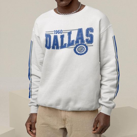 Discover Dallas Football Retro Crewneck Sweatshirt, Cowboy Retro Stripe Sleeve Sweatshirt, Dallas Unisex Shirt, Game Day Shirt, Cowboy Fan Gift