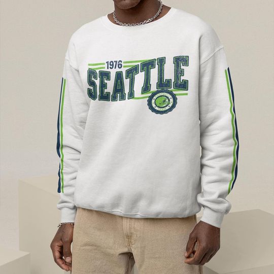 Discover Seattle Football Retro Crewneck Sweatshirt, Seahawk Retro Stripe Sleeve Sweatshirt, Seattle Unisex Shirt, Game Day Shirt, Seahawk Fan Gift