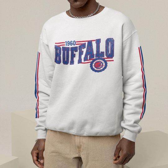 Buffalo Football Retro Crewneck Sweatshirt, Bill Retro Stripe Sleeve Sweatshirt, Buffalo Bill Unisex Shirt, Game Day Shirt, Bill Fan Gift