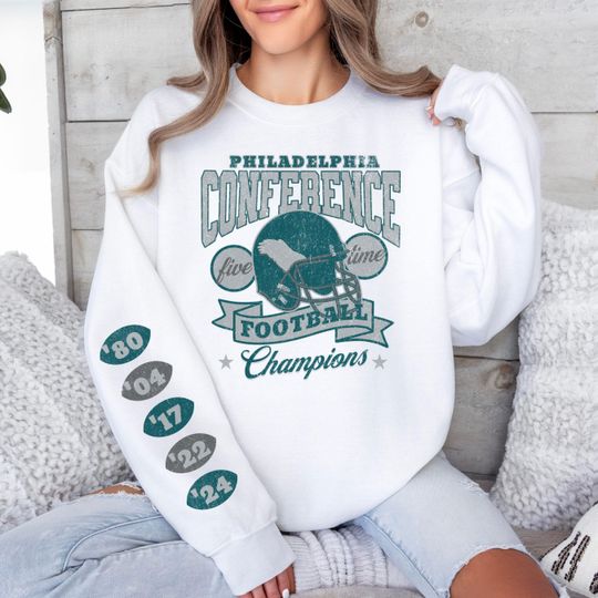 Discover Philadelphia Conference Champions Sweatshirt, Eagle Five Time Champs Crewneck, Football Sleeve Design, Football Fan Gift, Eagle Fan Gift