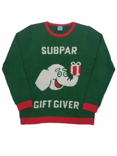 Discover Womens Subpar Gift Giver Elephant Christmas Long Sleeve Knit Ugly Sweater