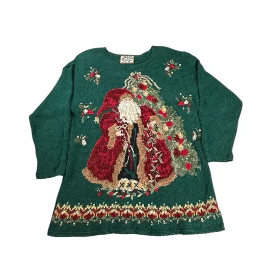 Discover Ugly Christmas Sweater Womens Large Green Heirloom Collectibles 90s 80s Vintage