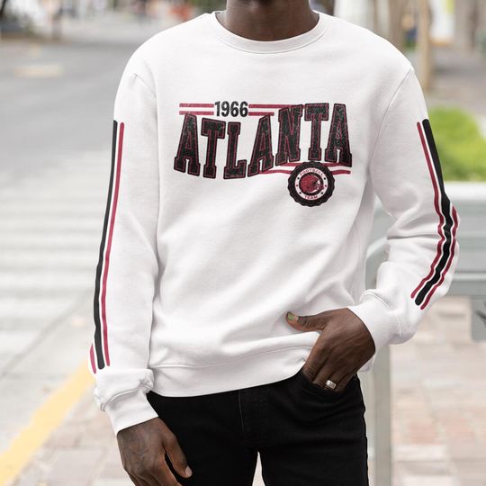Atlanta Football Retro Crewneck Sweatshirt, Falcon Retro Stripe Sleeve Sweatshirt, ATL Falcon Unisex Shirt, Game Day Shirt, Falcon Fan Gift