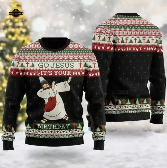 Go Jesus Its Your Birthday Snowflakes Ugly Christmas Sweater Full Sizes XS-5XL