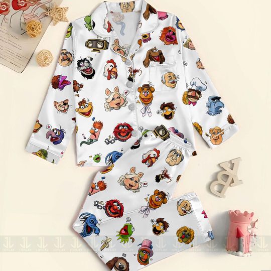 The Muppets Kermit Frog Gonzo Animal Unisex Satin Pajamas Set, Spooky Season Pajamas